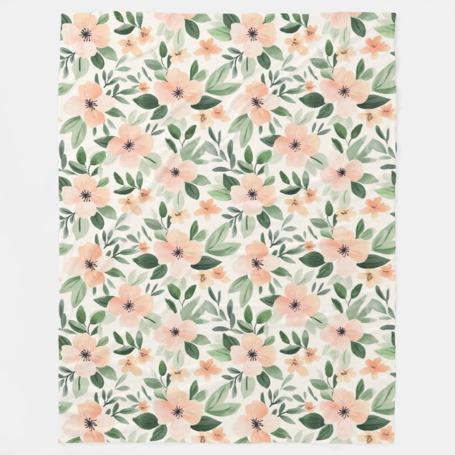 Peach Mint Flowers   Fleece Blanket (Front)