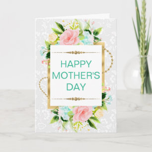 Peach Mint Flowers & Gold Glitter Mother's Day Card