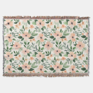 Peach Mint Flowers   Throw Blanket