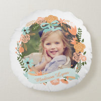 Peach Mint Girly Floral Wreath Photo Custom