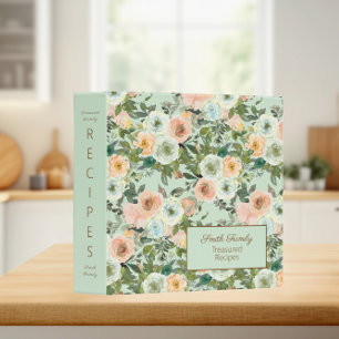 Peach Mint Green Floral Treasured Family Recipes Binder