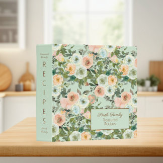 Peach Mint Green Floral Treasured Family Recipes Binder
