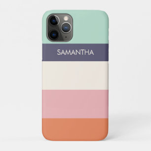 Peach Mint Modern Colour Blocks Stripes Personaliz iPhone 11 Pro Case