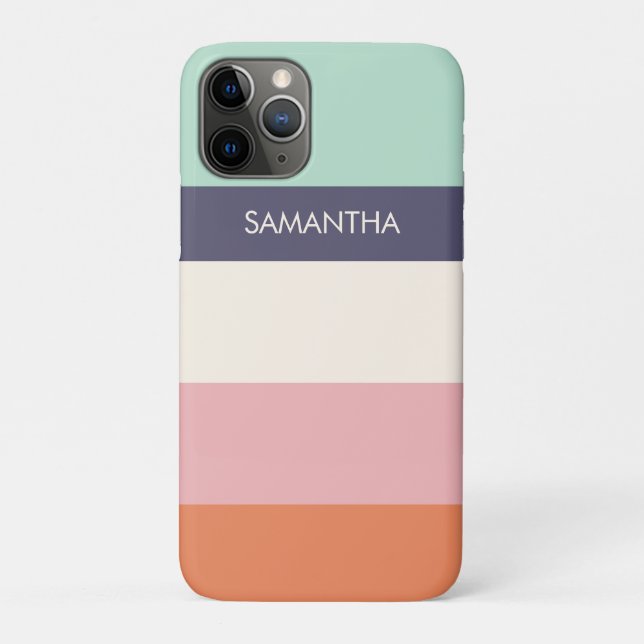 Peach Mint Modern Colour Blocks Stripes Personaliz Case-Mate iPhone Case (Back)