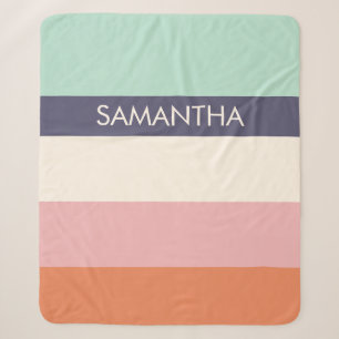 Peach Mint Modern Colour Blocks Stripes Personaliz Sherpa Blanket