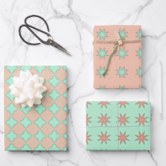 Peach & Mint Pastels Wrapping Paper Flat Sheet Set