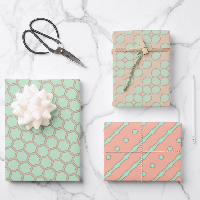 Peach & Mint Pastels Wrapping Paper Flat Sheet Set (Front)