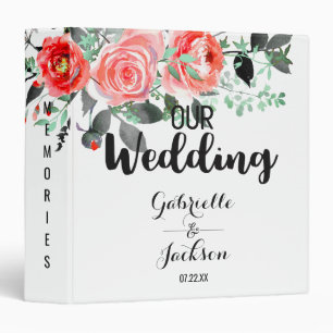 Peach & Mint Peony Floral Wedding Photo Album Binder