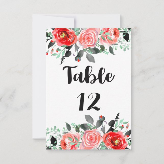 Peach & Mint Peony Floral Wedding Table Numbers (Front)