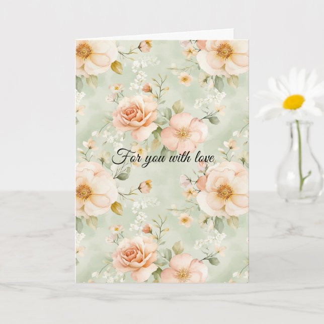 Peach Mint Pretty Roses Floral Bridal Shower Card (Small Plant)