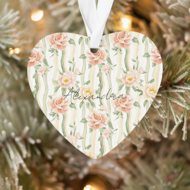 Peach Mint Pretty Roses Floral Stripes Christmas (Arbre)