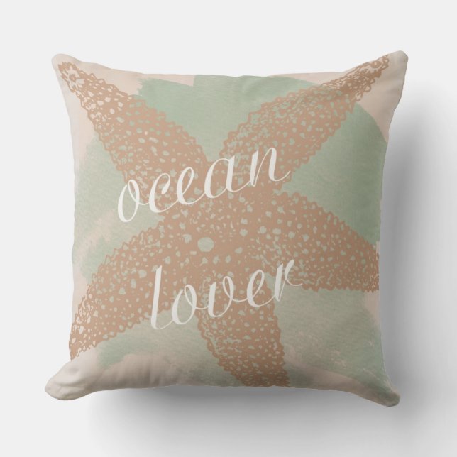 Peach Mint Starfish Beach Ocean Lover Throw Pillow (Front)