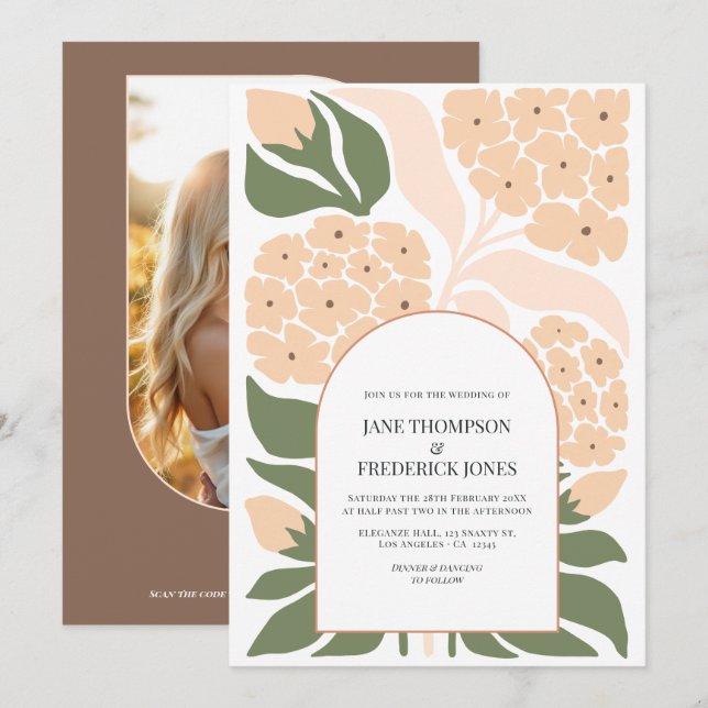 Peach Mist Abstract Floral Modern Spring Wedding Invitation (Front/Back)