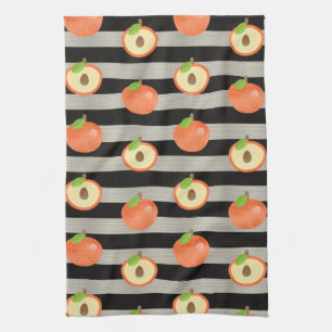 Peach Modern Black & White Stripes Kitchen Towel