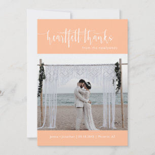 Peach Modern Minimalist Wedding Photo Flat Thank You Card