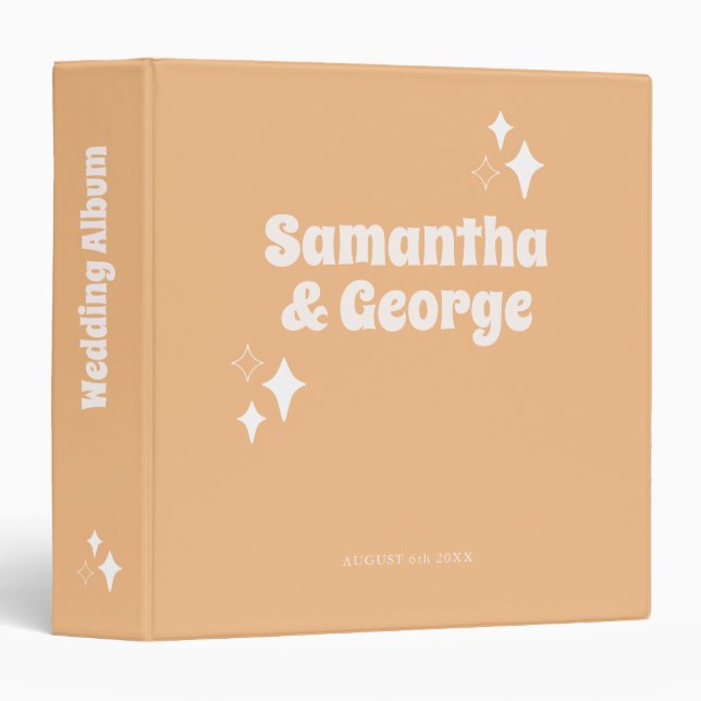 Peach Modern Retro Typography Wedding Album Binder (Front/Spine)