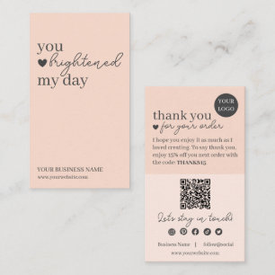 Peach Modern Script QR Code, Thank You Candle Business Card