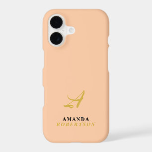 Peach Monogram Gold Initial Black Name Stylish 