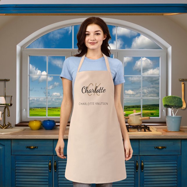 Peach monogram name business  apron (Creator Uploaded)