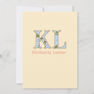 peach monogram name letter vintage bold pastel ret invitation