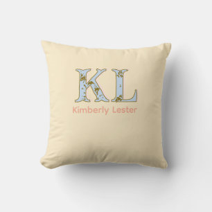 peach monogram name letter vintage bold pastel ret throw pillow