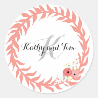 Peach Monogram Wedding Envelope Seals & Stickers