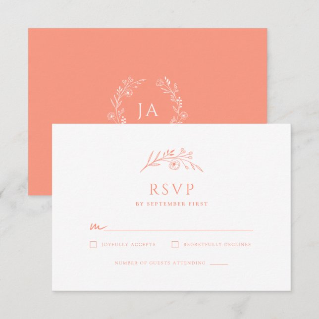 Peach Monogram Wedding RSVP Card (Front/Back)