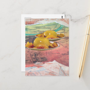 Peach Mountains Surreal Collage Postcard