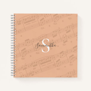 Peach Music Sheet Monogram  Notebook