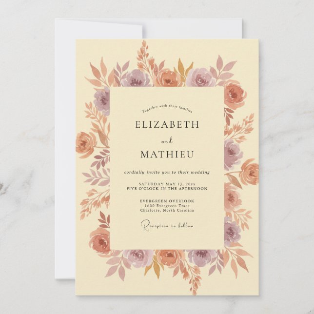 Peach Muted Painterly Vintage Wedding Invitation (Front)