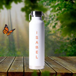 Peach name white water bottle<br><div class="desc">White background.  Personalize and add your name.  Peach coloured letters.</div>