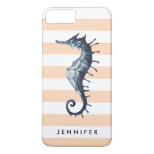 Peach Nautical Seahorse personalized monogram Case-Mate iPhone Case