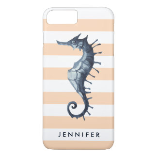 Peach Nautical Seahorse personalized monogram Case-Mate iPhone Case