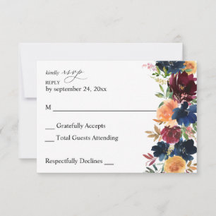Peach, Navy, Burgundy Floral no Meal RSVP Card