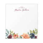 Peach Navy Floral Bloc-notes personnalisé Papier-n