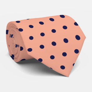Peach & Navy Polka Dot Geometric Pattern Circles Tie