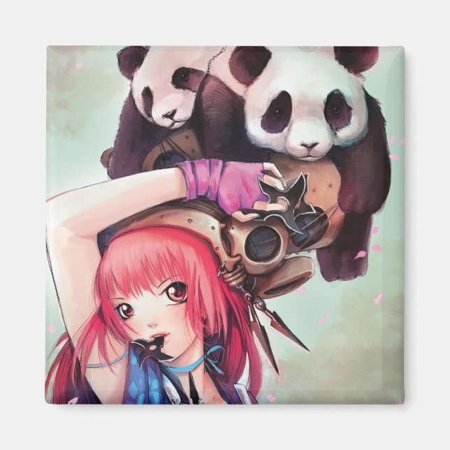 Peach Ninja Pandas Magnet (Devant)