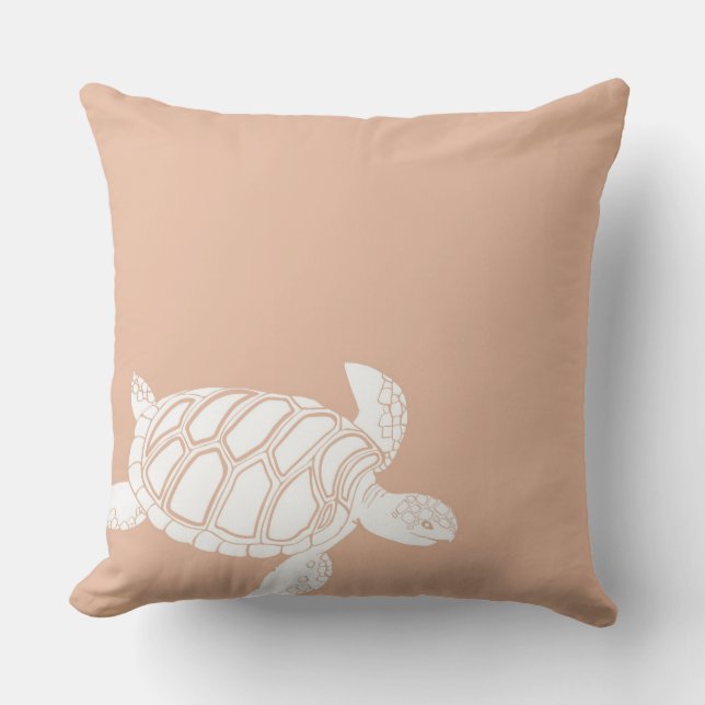 Peach Ocean Beach Sea Turtle Throw Pillow (Front)