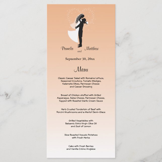 Peach Ombre Customizable Wedding Menu Card (Front)