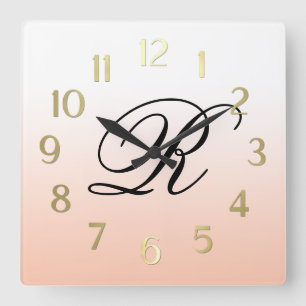 Peach Ombre Over Any Colour with Monogram Square Wall Clock