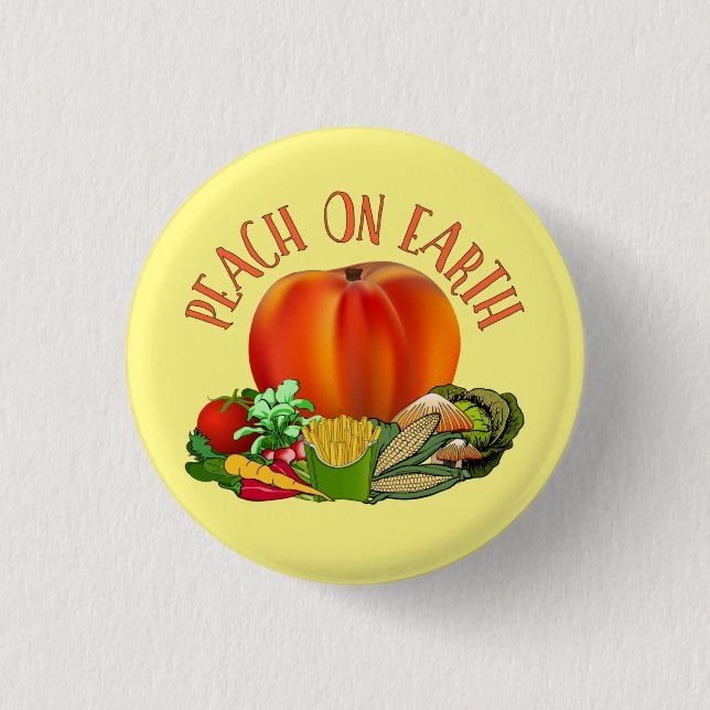 Peach on Earth Funny Christmas Pun Button (Front)