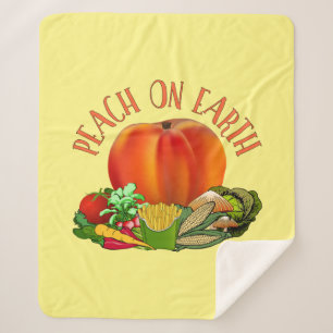 Peach on Earth Funny Christmas Pun Sherpa Blanket
