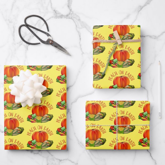 Peach on Earth Funny Christmas Wrapping Paper Sheet (Front)