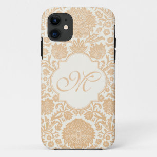 Peach, Orang Monogrammed Floral Damask iPhone 11 Case