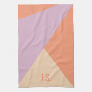 Peach Orange And Lavender Geometric Colour Blocks Kitchen Towel