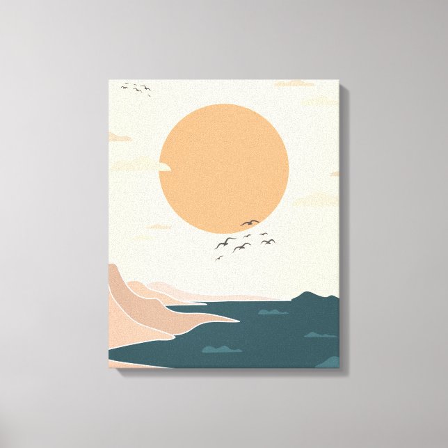 Peach Orange and Teal Illustrated Canvas Print (Front)