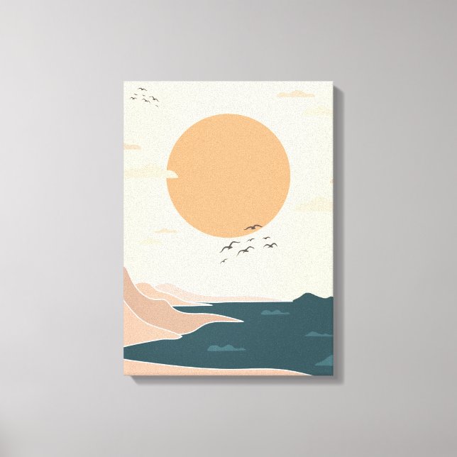 Peach Orange and Teal Illustrated Canvas Print (Front)