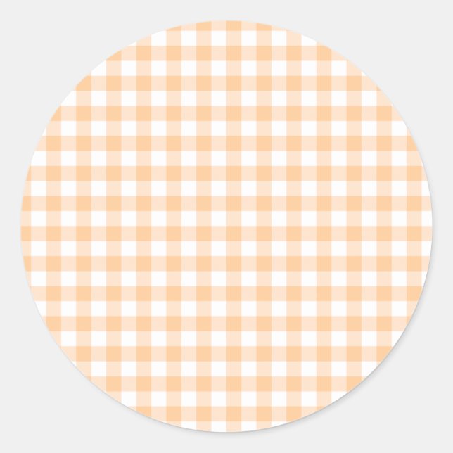 Peach Orange and White Gingham Classic Round Sticker (Front)
