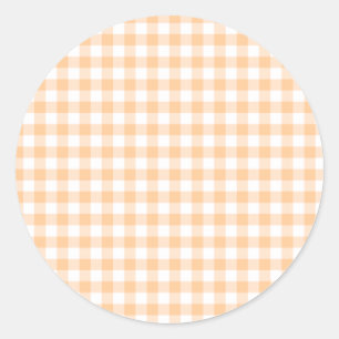 Peach Orange and White Gingham Classic Round Sticker