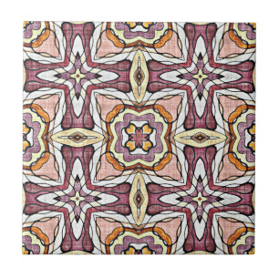 Peach Orange Blush Mauve Pink Purple Ethnic Art Tile
